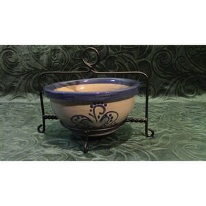Vtg '96 Beaumont Brothers Pottery Salt Glazed Cobalt Blue Mixing Bowl w/Stand